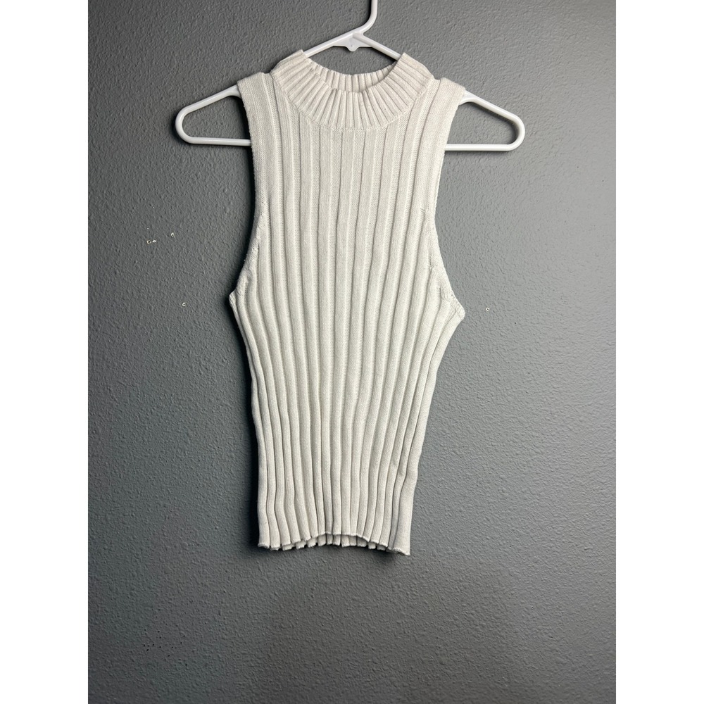 BP White Ribbed Mock Neck Sweater Tank Top XS Sleeveless Cotton 6778